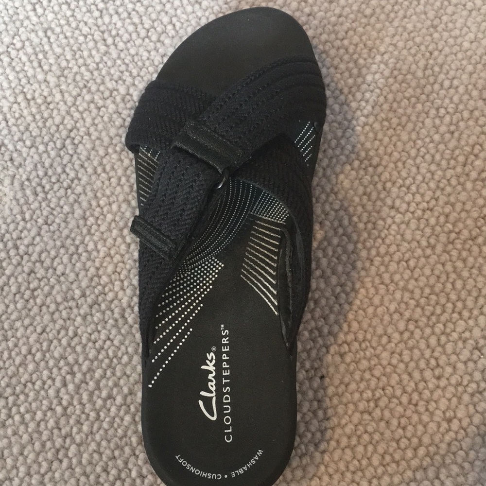 Black Clarks Cloudsteppers Arla Wave Slide Sandals, Size 7.5 - Picture 4 of 7